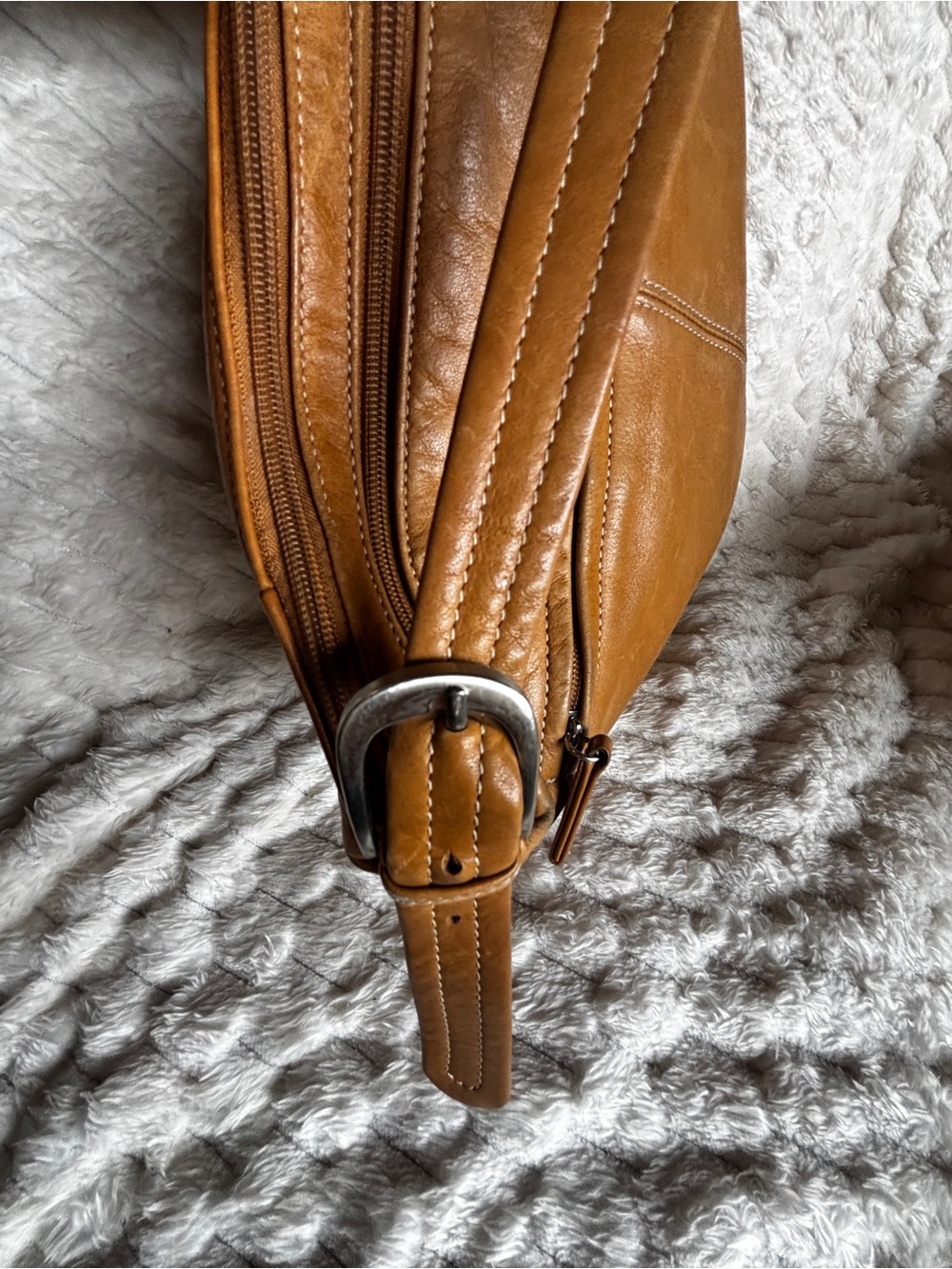 Tignanello Mustard Leather Dual Zip Crossbody Bag - Picture 9 of 10